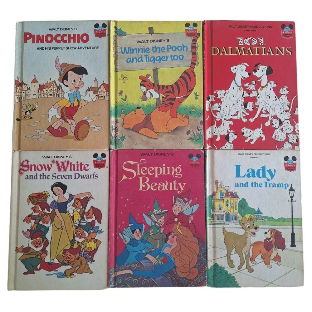 Disney Childrens Hardcover Books 6 Vintage Pinocchio‎ Dalmations Snow White Lady